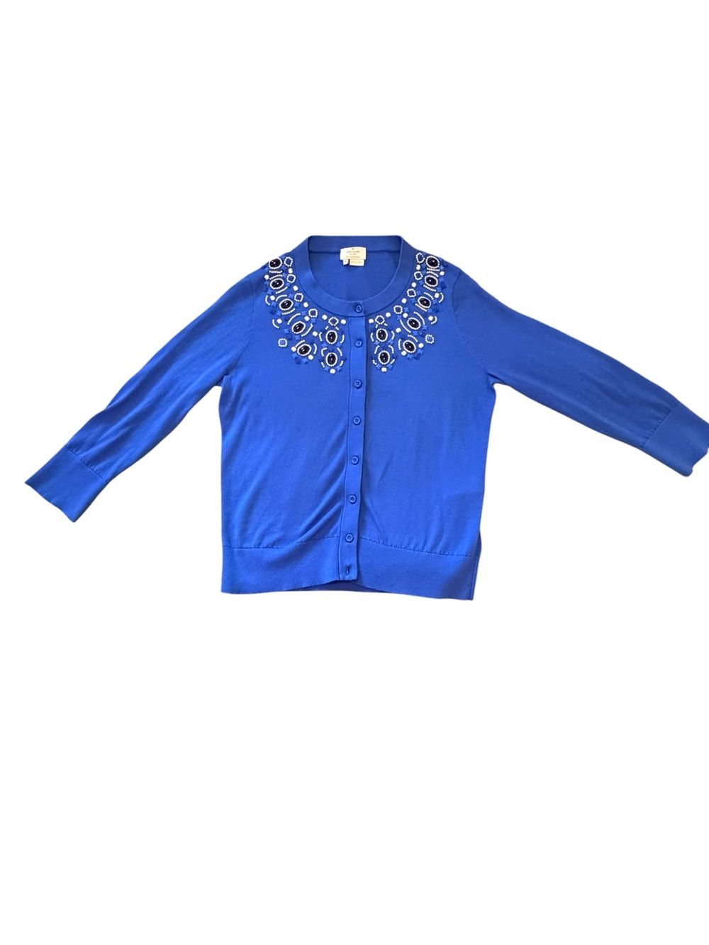 kate spade Bright Blue Knit Cardigan with Embellished Neckline